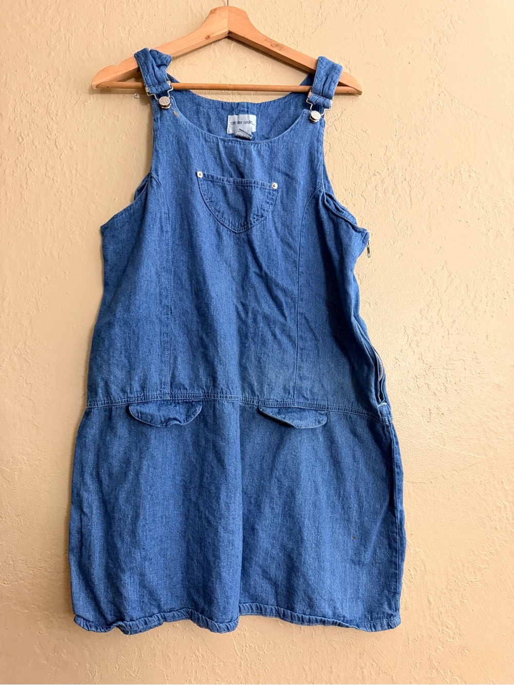 Denim Midi Pinafore Dress - Blue